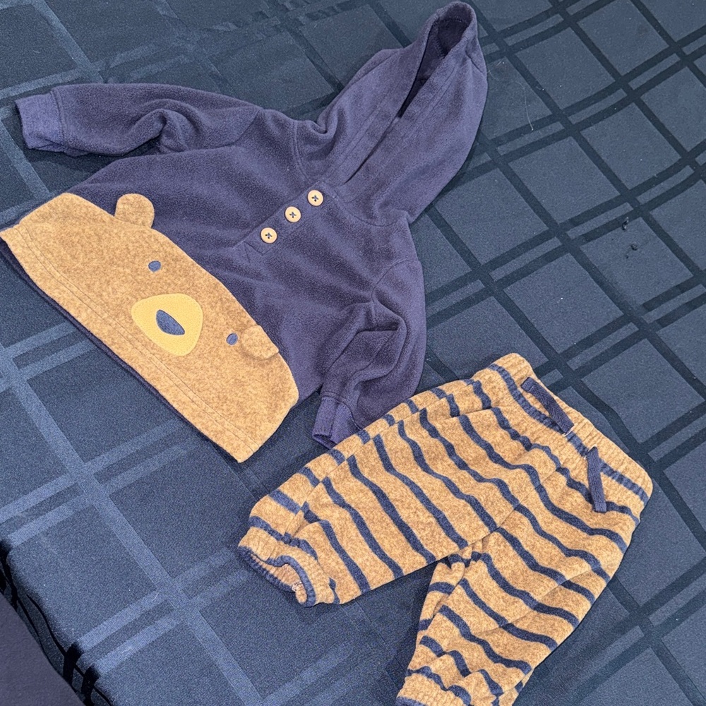 Child of Mine Tan and Blue Striped Outfit